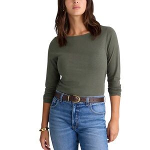 Madewell Women’s Side Ruched Tee Shirt in Slub Pima Cotton NWT S Green